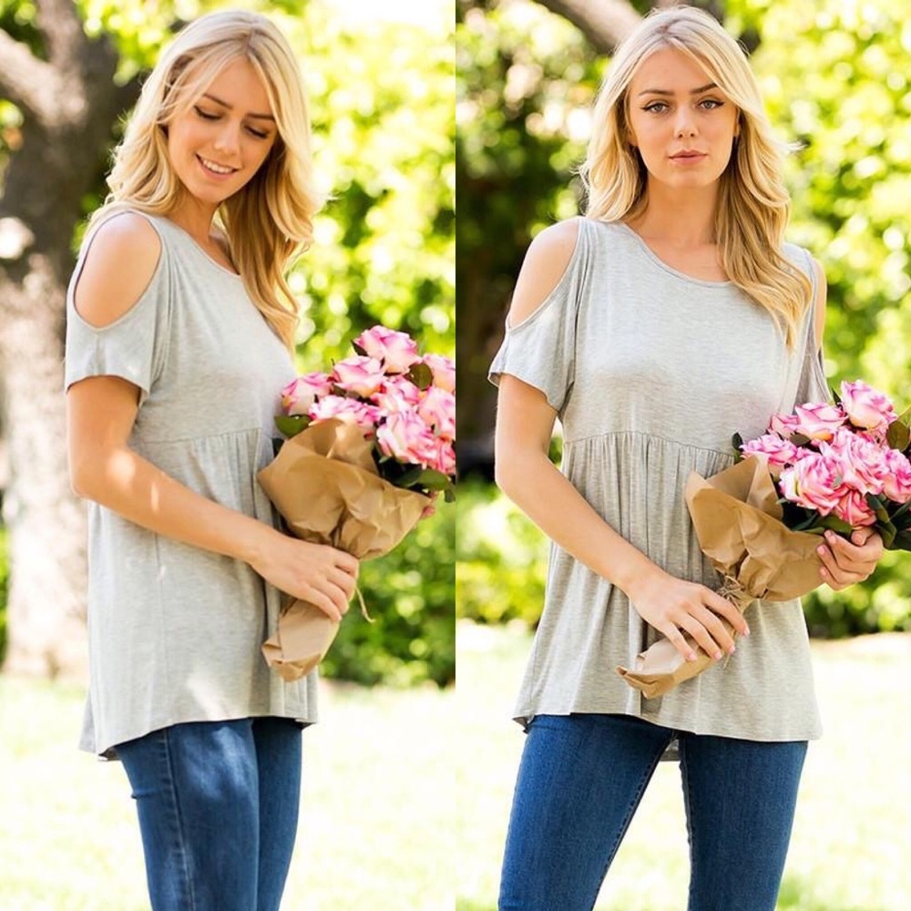 Grey cold shoulder babydoll tunic top